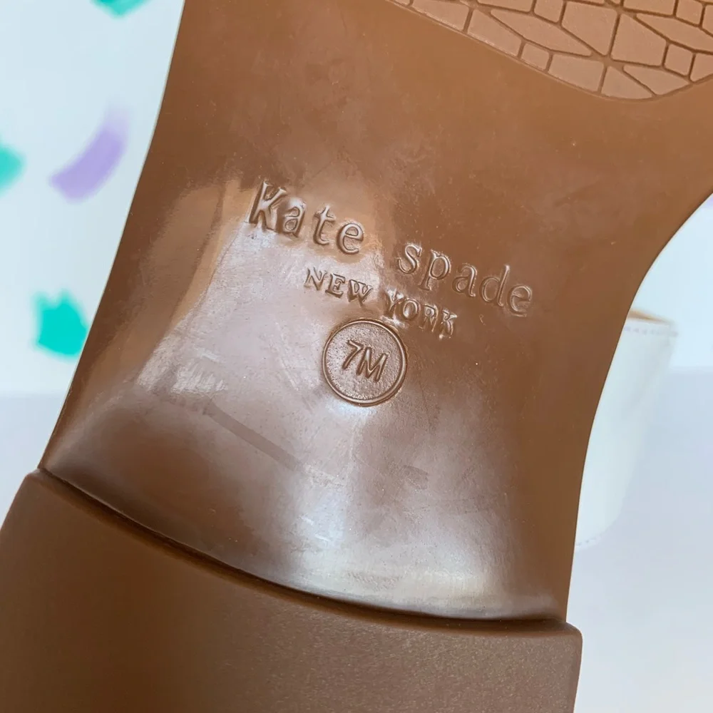 kate spade White and Brown Leather T-Strap Sandals